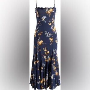 NWT 10 Reformation Lilibet Floral Ruffle Dress navy gown